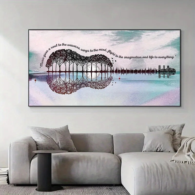 1 stuk grote diamantschilderijsets voor volwassenen, gitaarboomlandschapsschilderij met diamanten, volledige ronde borduurwerkafbeeldingen