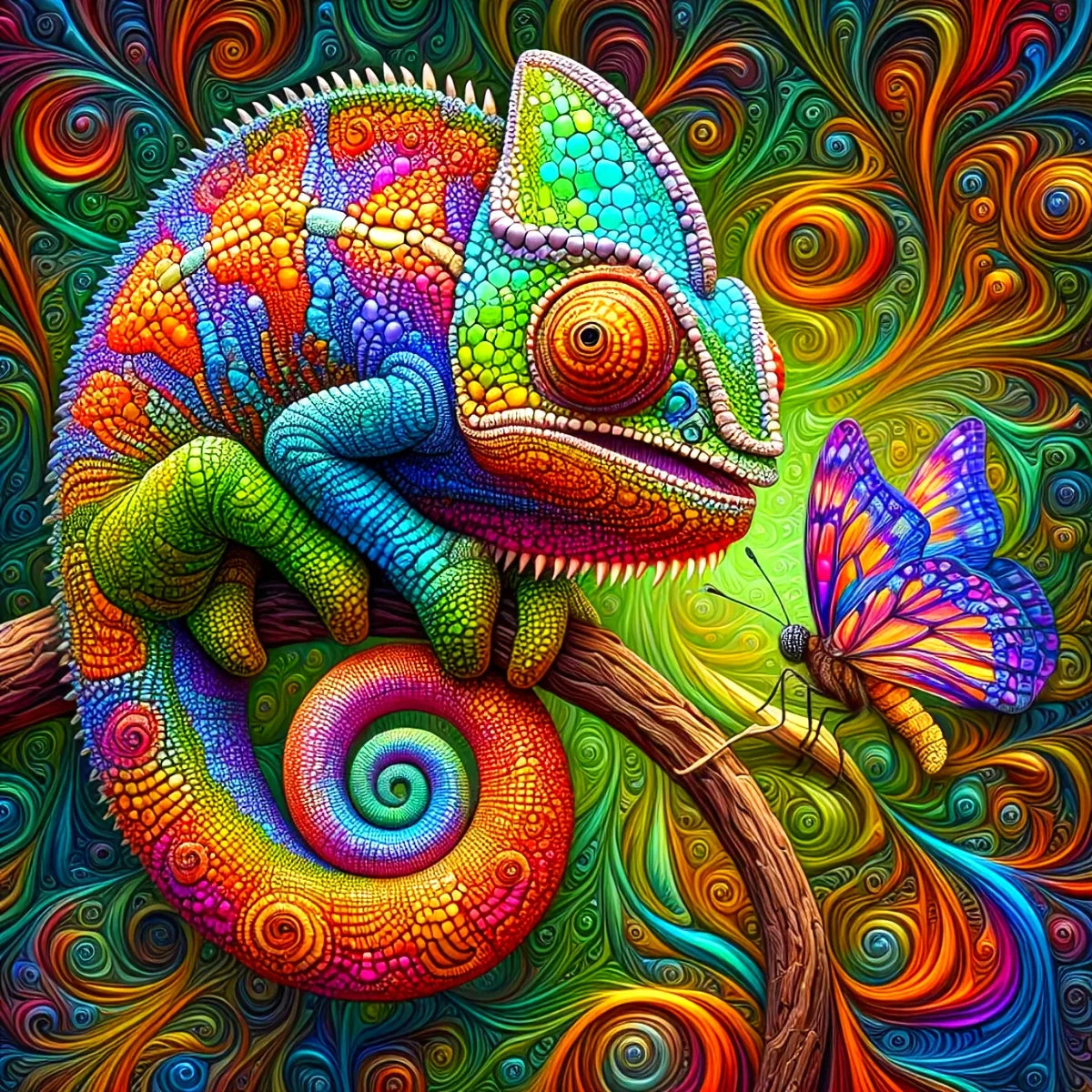 1 stuk JOZYSH 5D Diamond Painting Kit, Kleur Kameleon Dierenthema, Acryl (PMMA) Volledige Boor Rond Vierkant DIY Knutselwerk, Handgemaakt