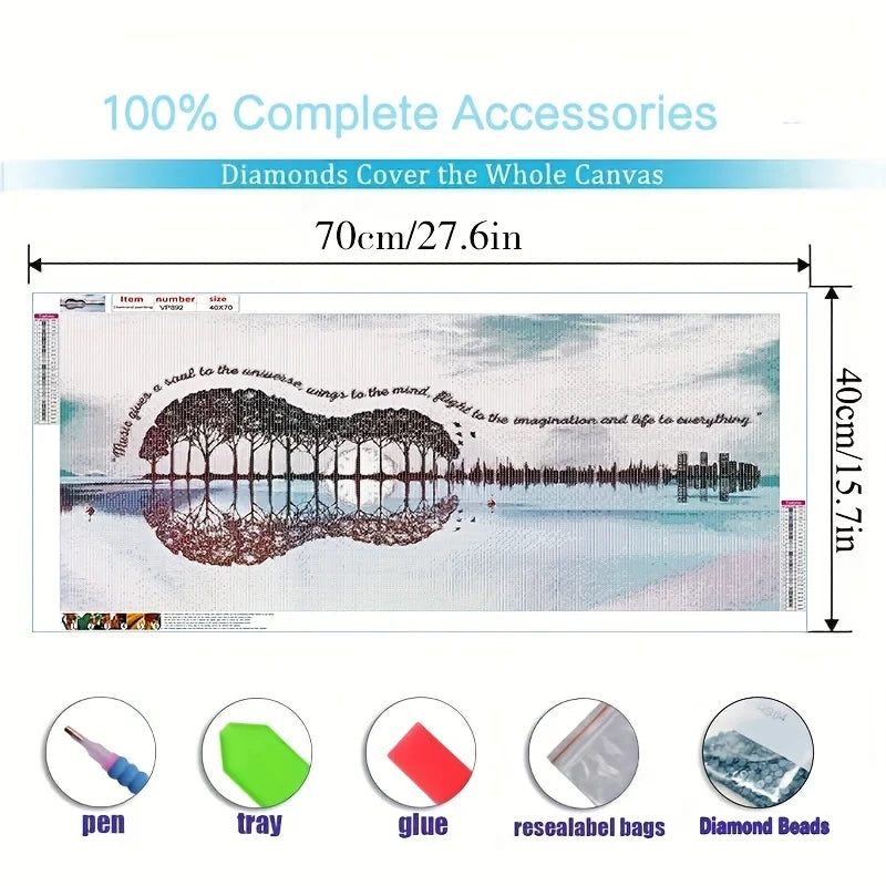 1 stuk grote diamantschilderijsets voor volwassenen, gitaarboomlandschapsschilderij met diamanten, volledige ronde borduurwerkafbeeldingen