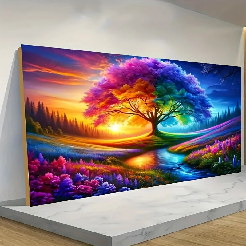 1 stuk Grote boom des levens kunstpatroon diamantschilderijset, 5D DIY mozaïek volledige ronde kristallen diamant ingelegd digitaal olieverfschilderij