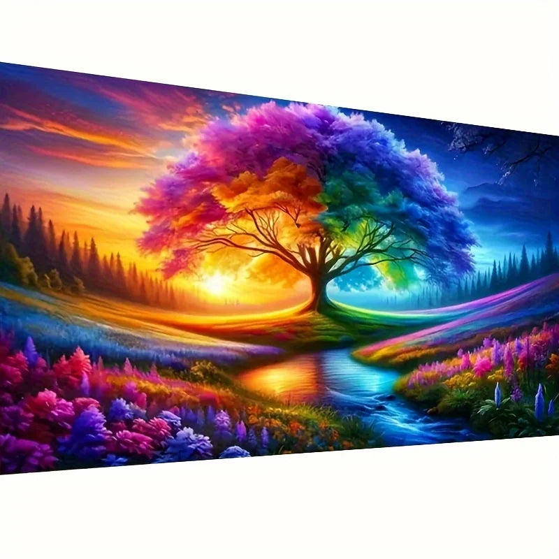 1 stuk Grote boom des levens kunstpatroon diamantschilderijset, 5D DIY mozaïek volledige ronde kristallen diamant ingelegd digitaal olieverfschilderij